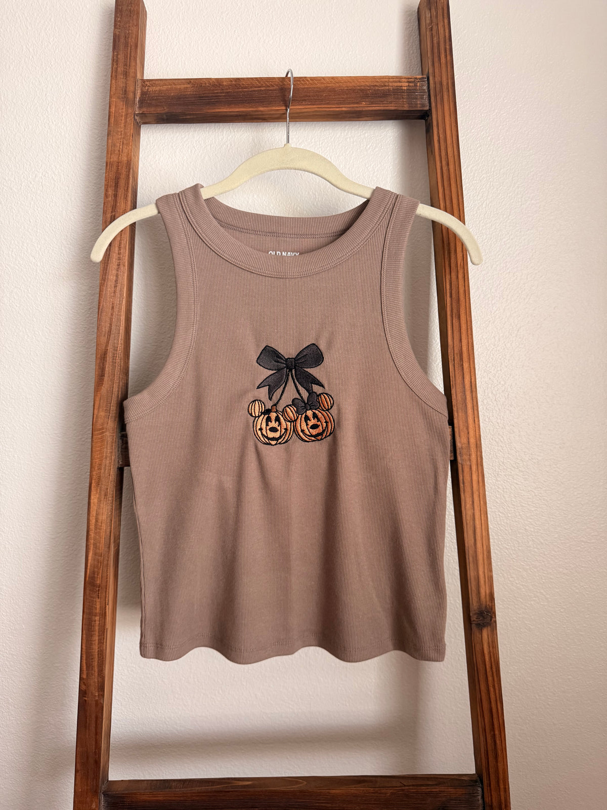 Mickey pumpkin cherries Embroidered Razor Back Slim tank top
