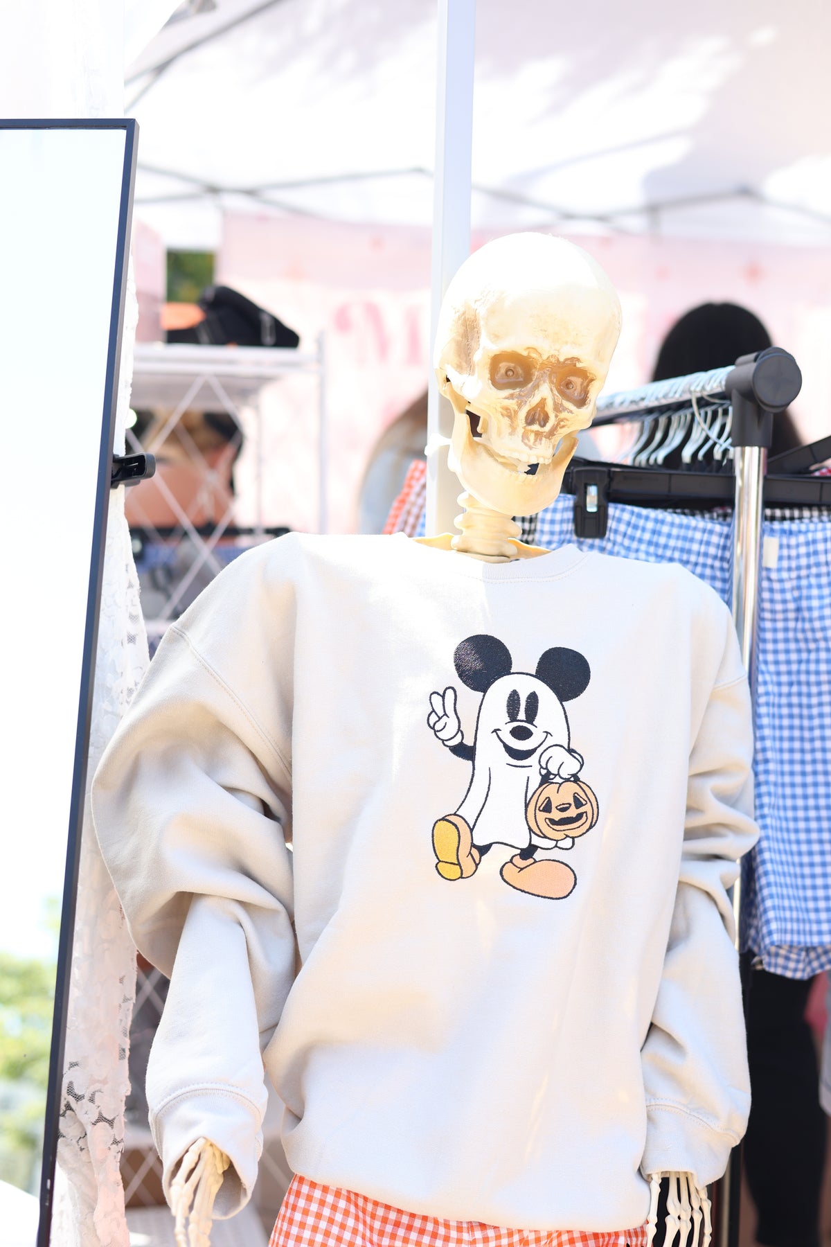 Mickey Ghost Peace Sign Embroidered Crewneck
