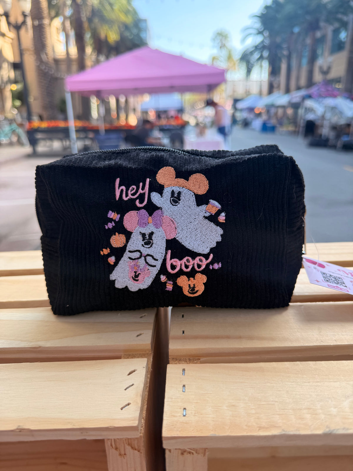 Hey Boo Mickey and Minnie Ghost Embroidered Zipper Pouch