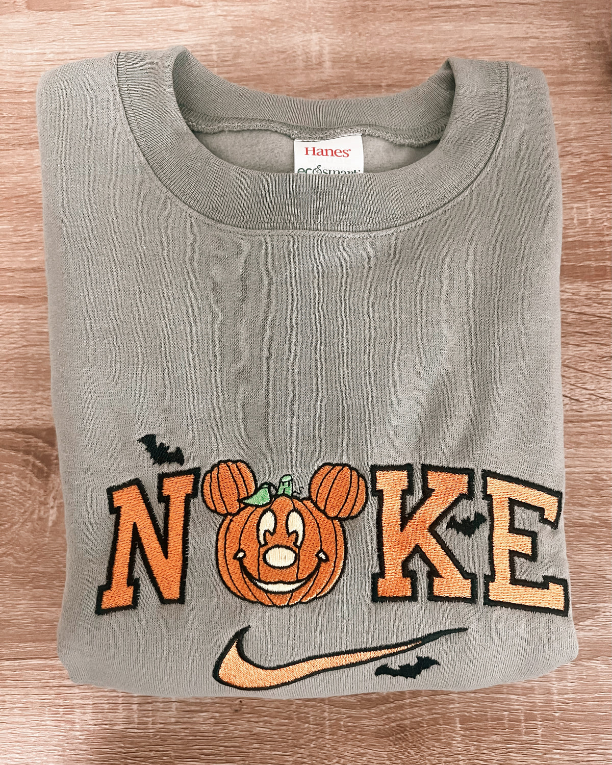 Pumpkin and Bats Embroidered Crewneck