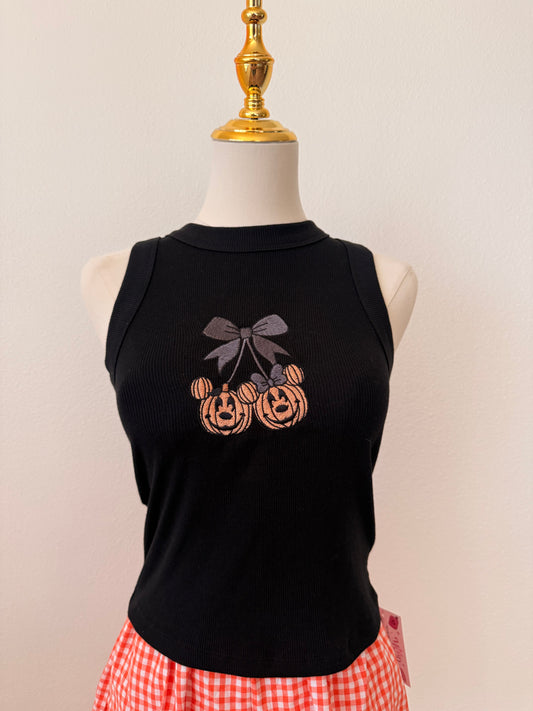 Mickey pumpkin cherries Embroidered Razor Back Slim tank top