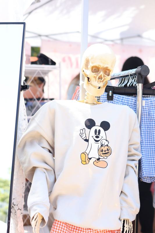 Mickey Ghost Peace Sign Embroidered Crewneck