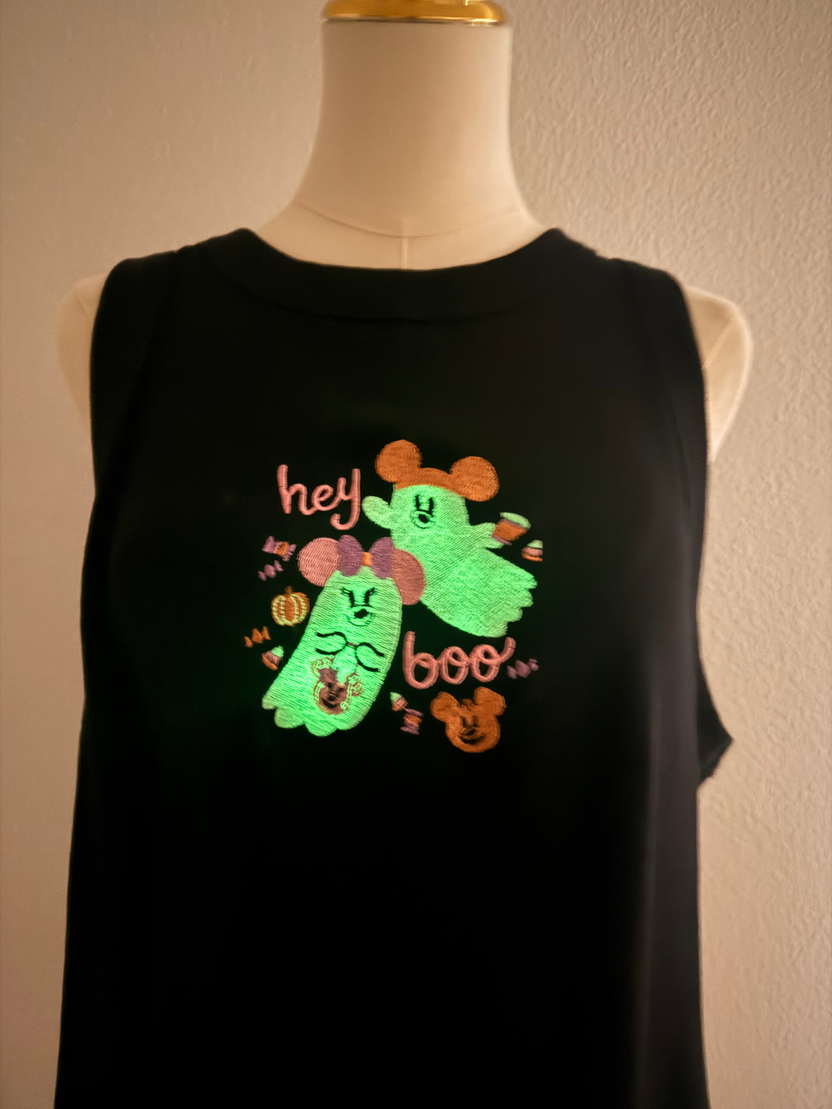 Hey Boo Ghost Embroidered Razor Back Slim Tank Top