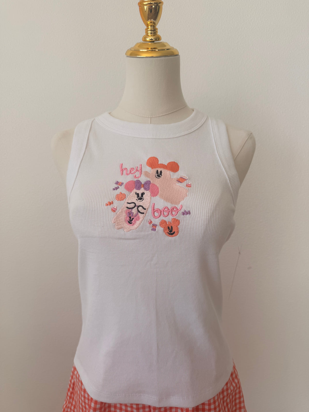 Hey Boo Ghost Embroidered Razor Back Slim Tank Top