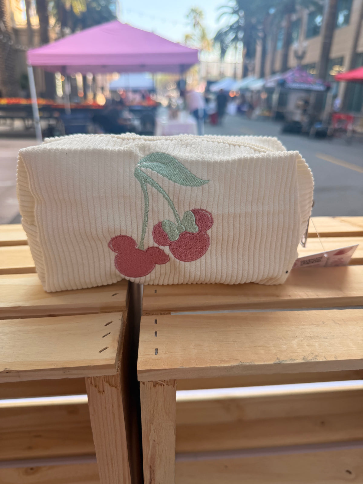 Mickey and Minnie Cherries embroidered zipper makeup bag