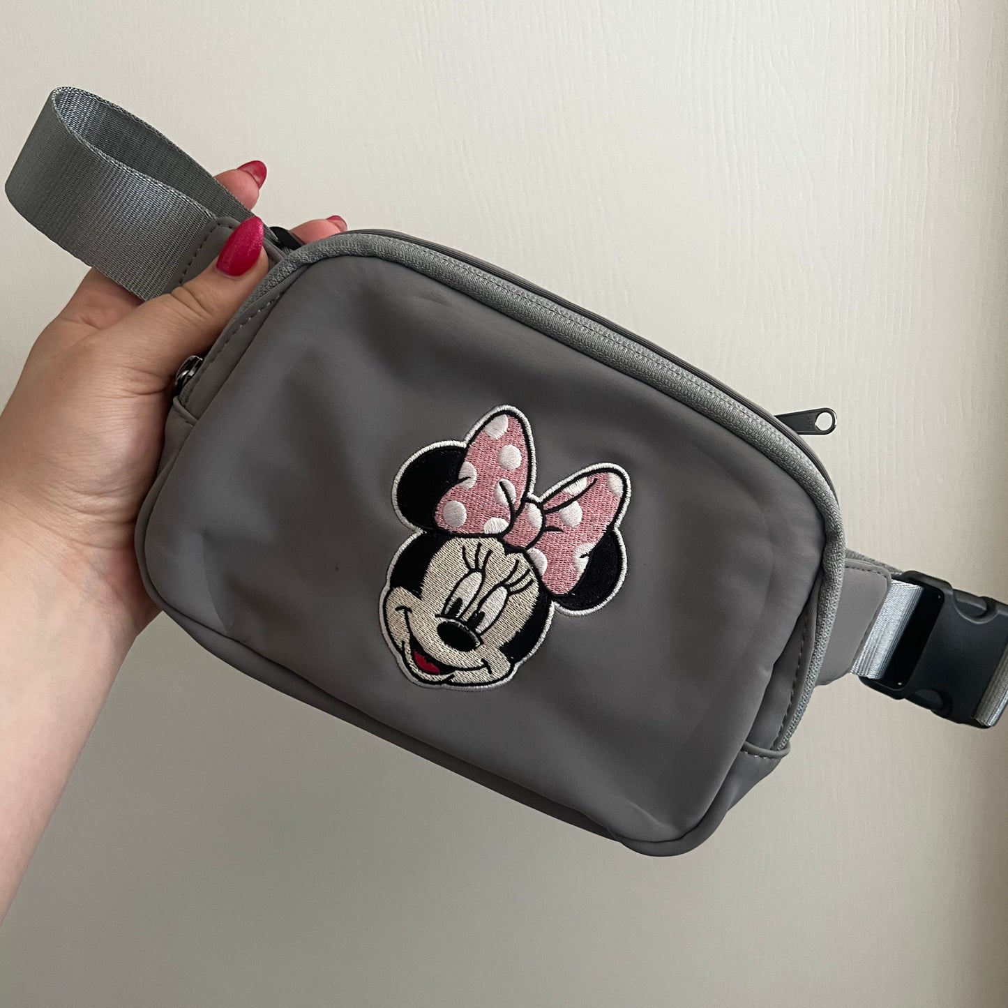 Neutral Pink Minnie Mouse Embroidered Fanny Pack