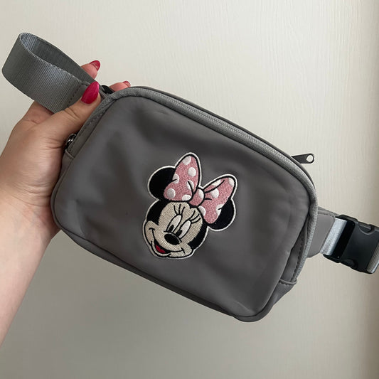 Neutral Pink Minnie Mouse Embroidered Fanny Pack