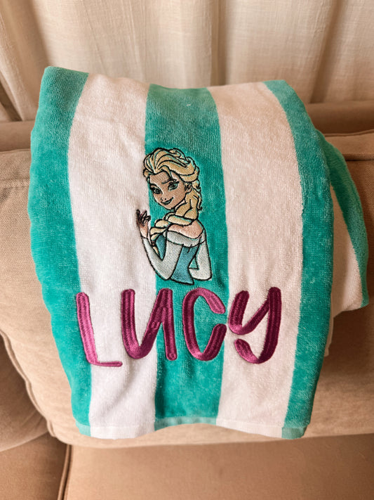 Elsa Princess Embroidered Beach Towel