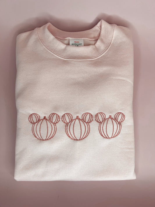Minimalistic Pink Pumpkin Embroidered Crewneck