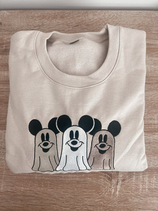 Neutral Ghost Embroidered Crewneck