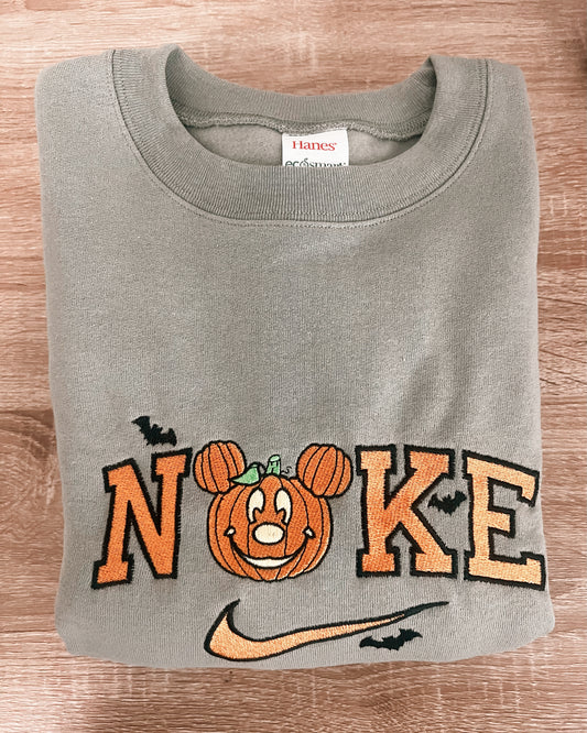 Pumpkin and Bats Embroidered Crewneck