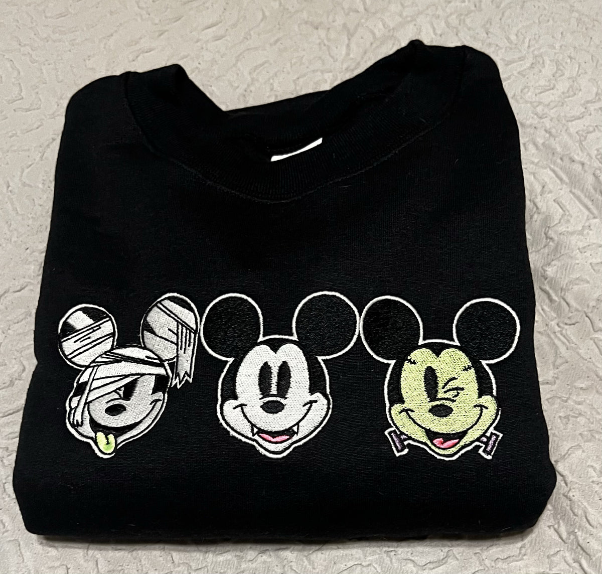 Mummy, Vampire, and Frankenstein Embroidered Crewneck